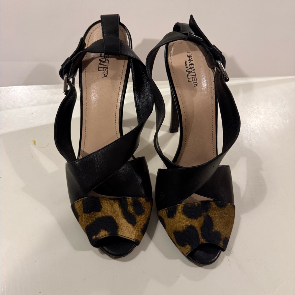 Gianvito Rossi Black and Tan Leopard Heels